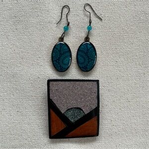 Geometric Brooch and Earring Bundle